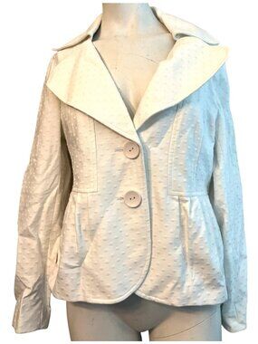 Insight Womens Size 8 White Blazer Swiss Dot Collared 2 Button Lined Jacket NWT